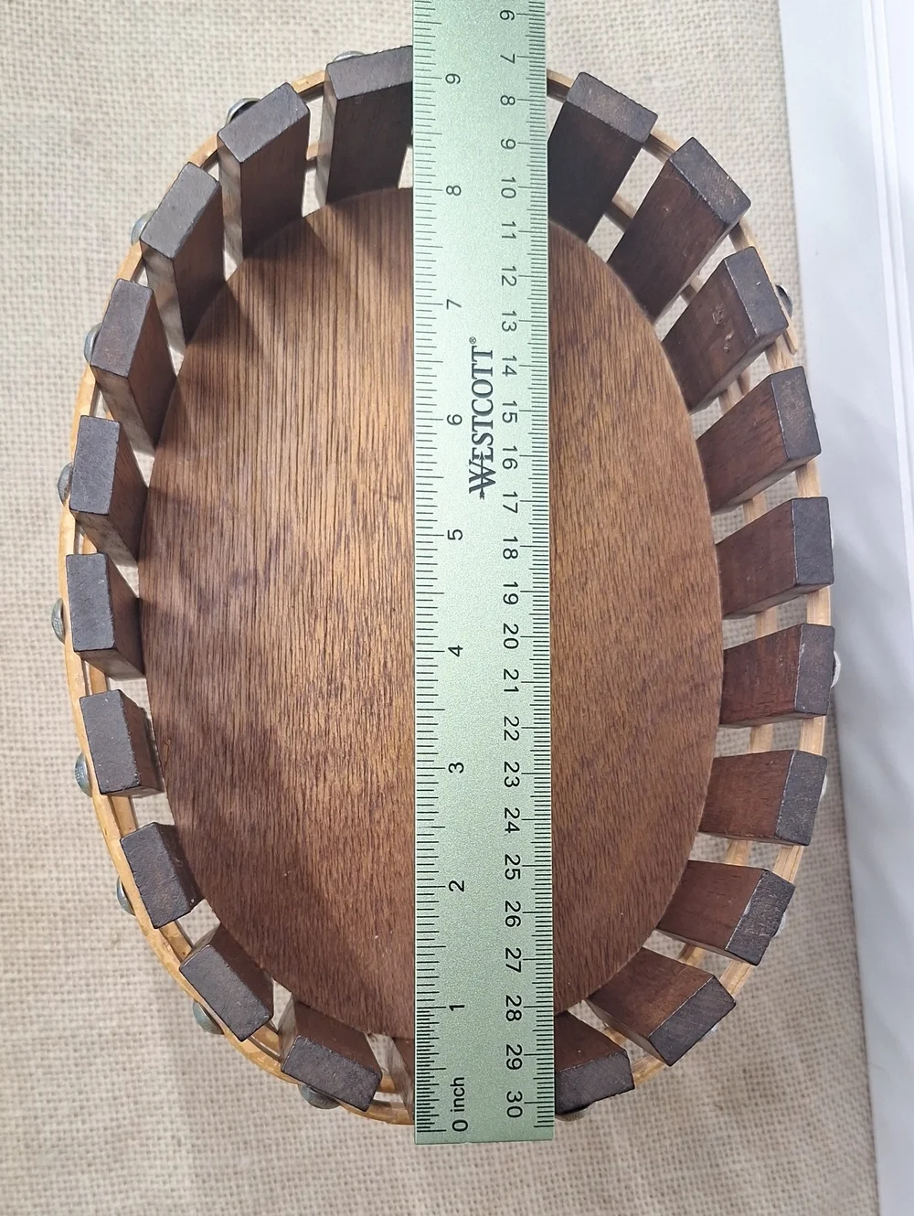Vintage Slatted Wood Oval Nut And Fruit Pedestal Bowl, Mid Century